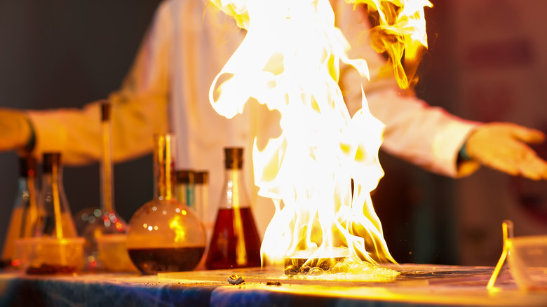 chemistry lab demonstration using fire