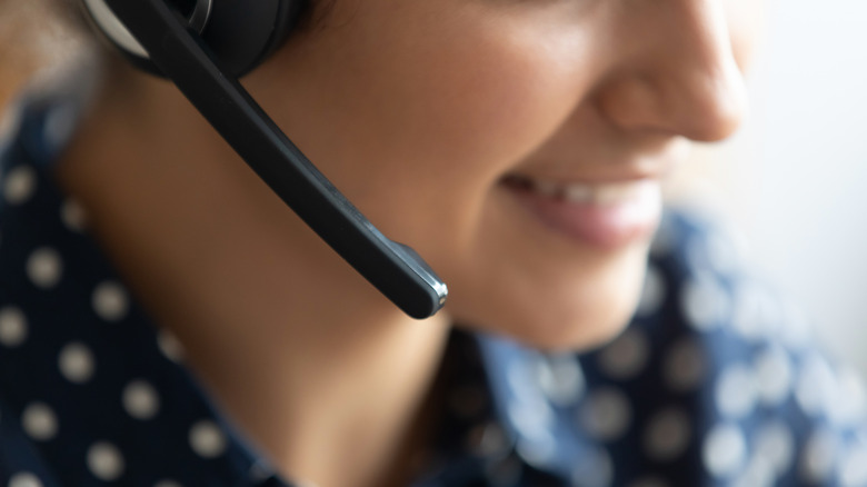 Woman wearing wireless headset