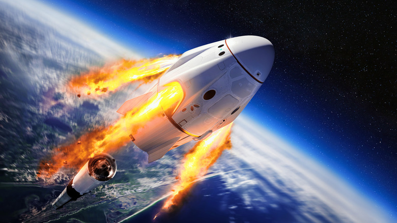 Depiction of SpaceX rocket in flight