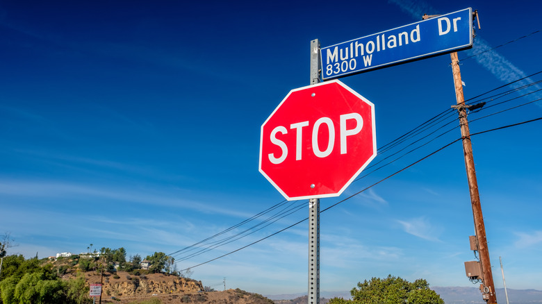 stop sign at Mulholland Drive