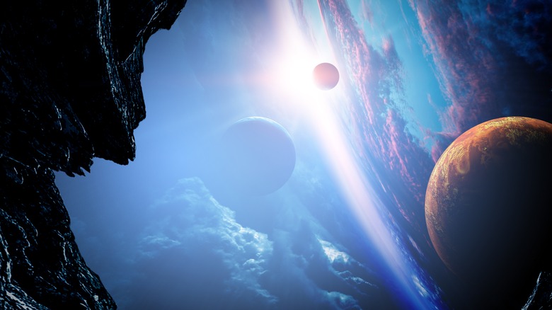 Clouds and planets in space