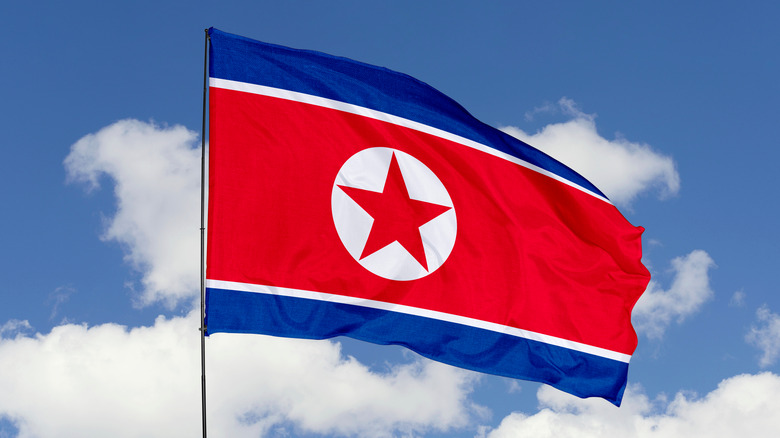 North Korean flag waving in the wind