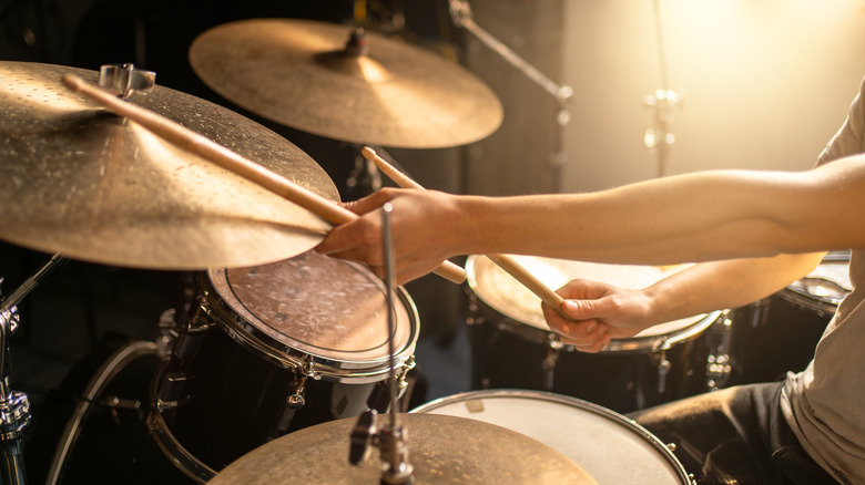 A drummer in action