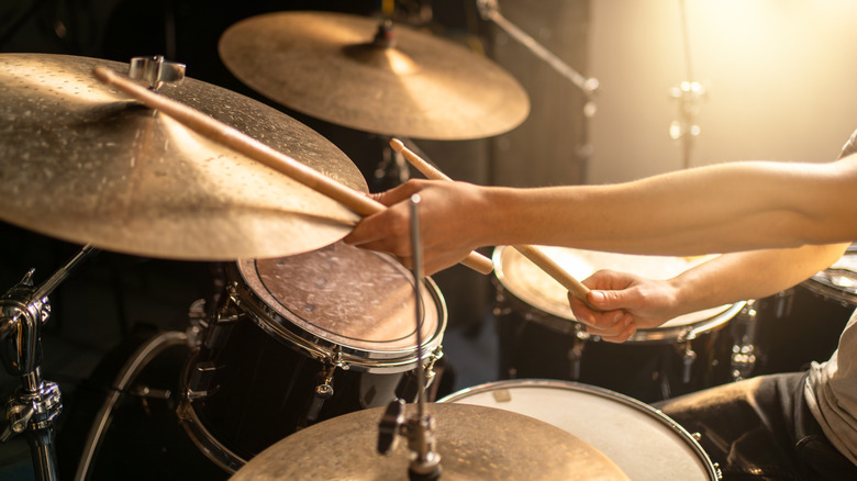 A drummer in action