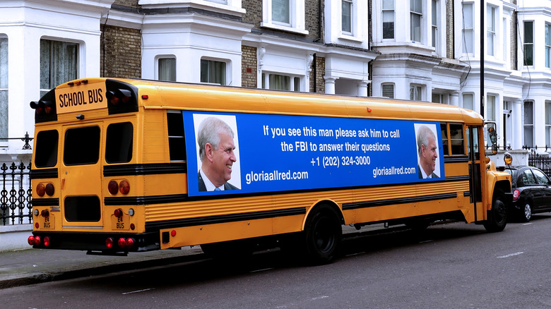 School bus posters Prince Andrew contact FBI