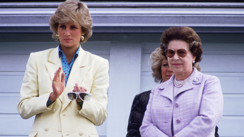 Elizabeth II and Diana watching polo