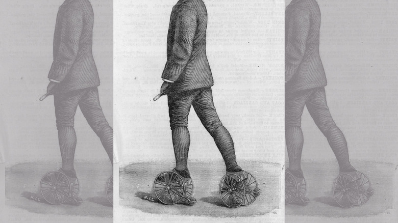 Drawing of Victorian man on skates