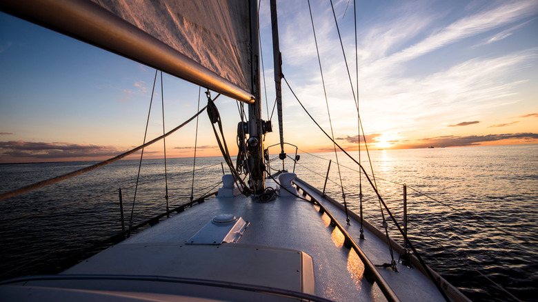 Sloop sailboat view at sunset