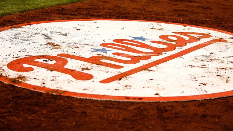 Phillies logo on baseball field