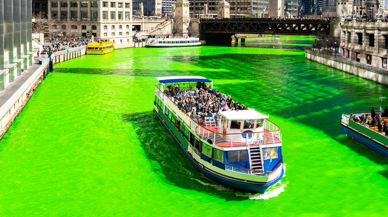 Boat on green river