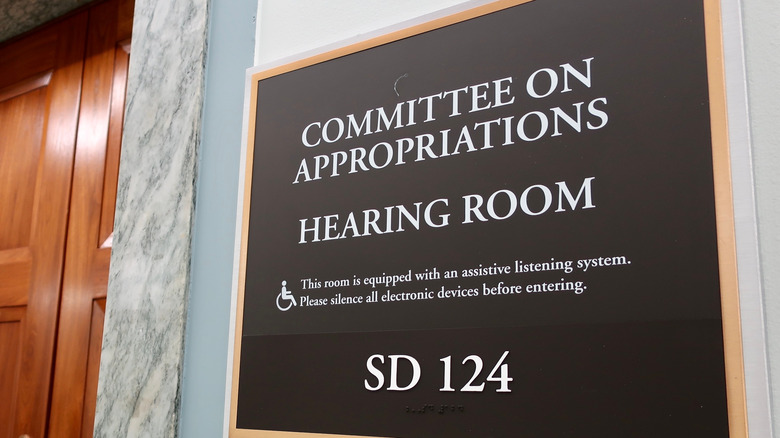 Appropriations committee hearing room sign