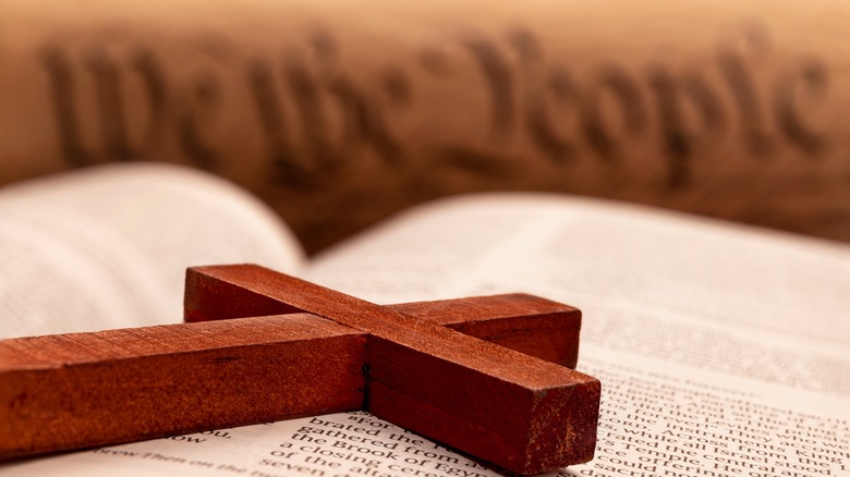 Cross + Bible w/constitution in the background