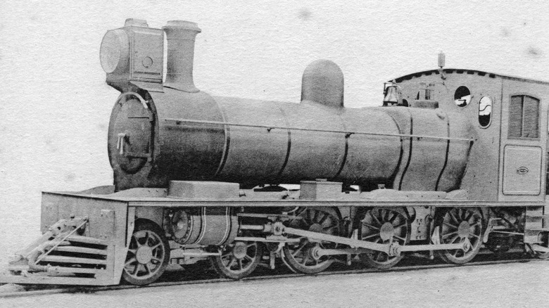 Black-and-white photo of a train
