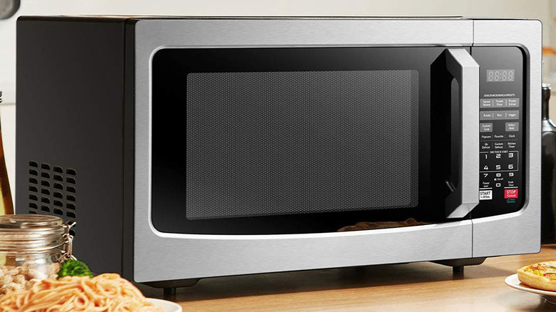 Microwave on kitchen counter