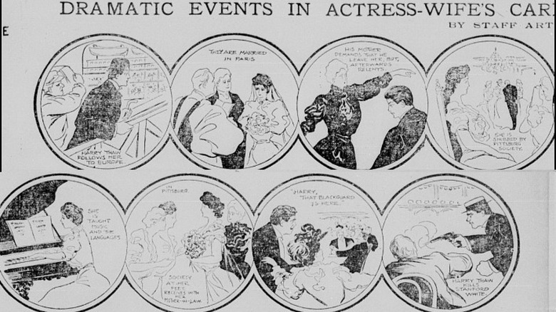 newspaper cartoon showing Harry and Evelyn Thaw's relationship