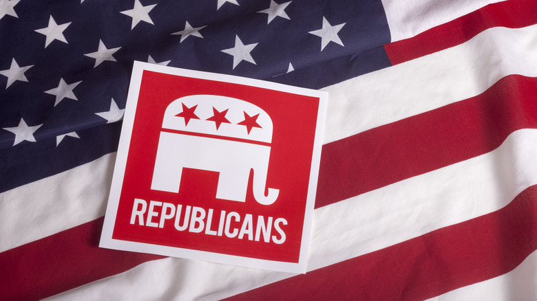 Republican sticker on flag