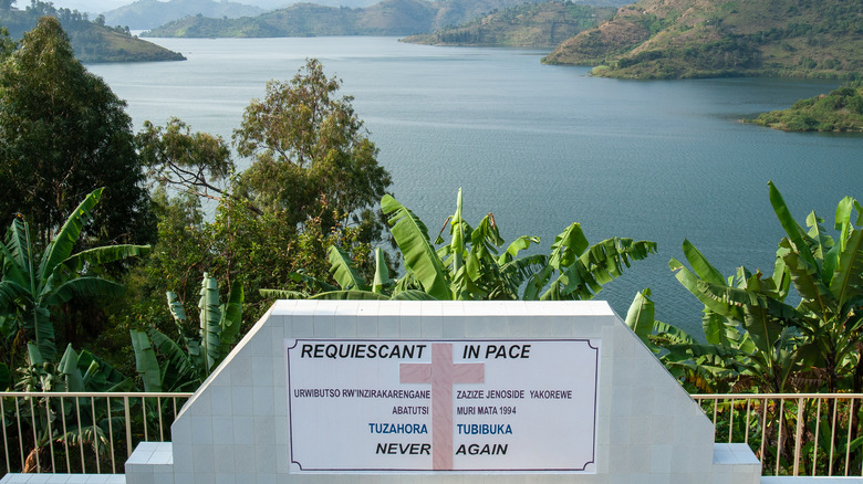 Rwandan genocide memorial overlooking water