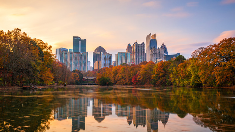 United States Georgia Atlanta skyline over water