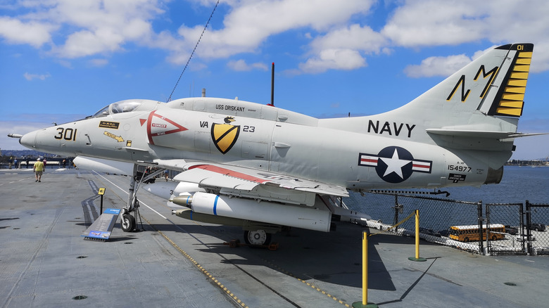 A-4E Skyhawk on display on the USS Midway September 19, 2023