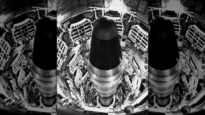 Nose of a Titan II intercontinental ballistic missile in silo near Wichita, Kansas