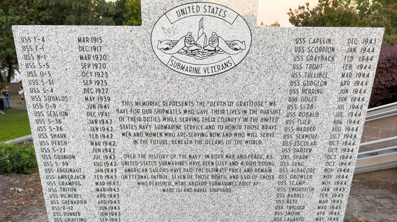 The US Submarine Veterans Memorial listing ships that were lost including the USS Tang