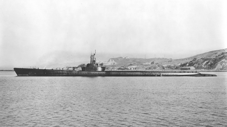 Shot of the entire length of the USS Tang off the coast of California