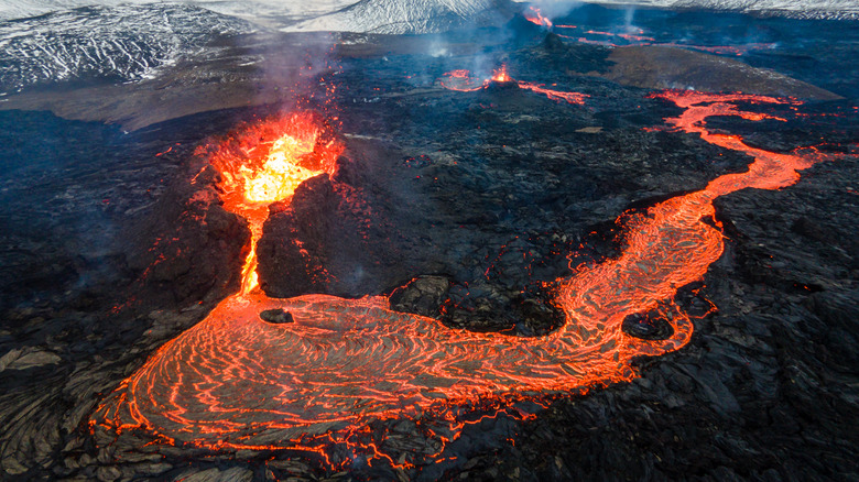 lava flowing from a volcano