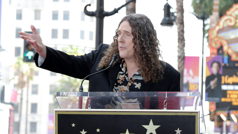 'Weird Al' Yankovic gesturing and speaking