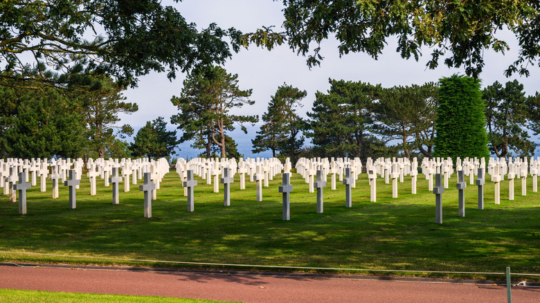 Graves in the American WWII cemetery in Normandy, France