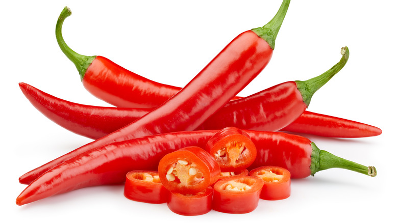 Chili peppers on a white background