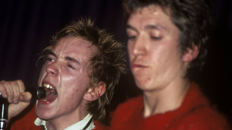 Johnny Rotten and Steve Jones perform with the Sex Pistols