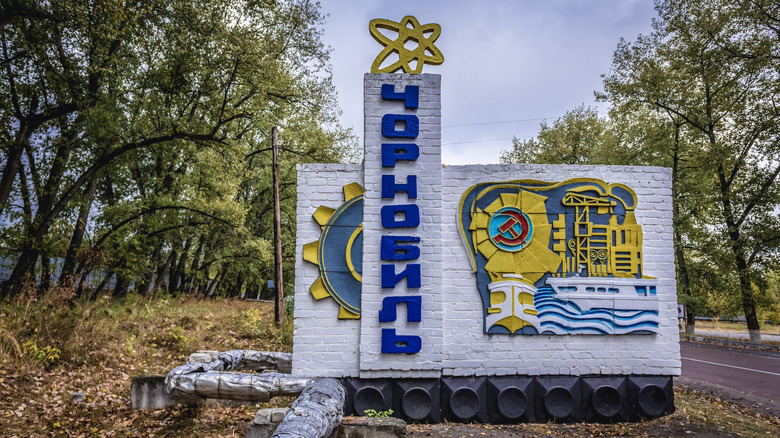 colorful chernobyl town sign
