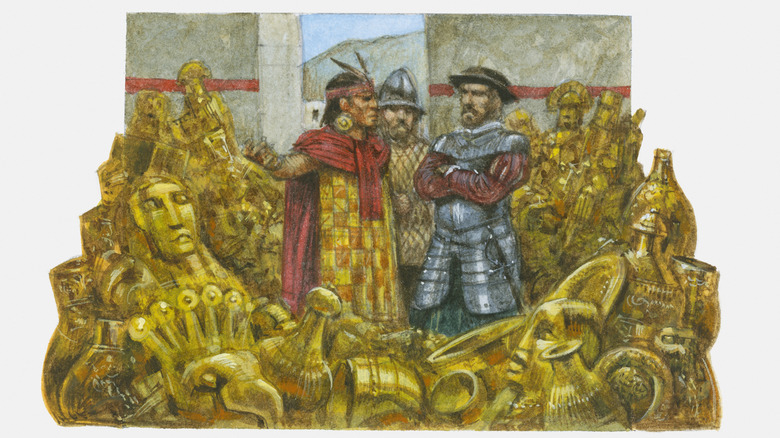 illustration of pizarro with atahualpa and his ransom
