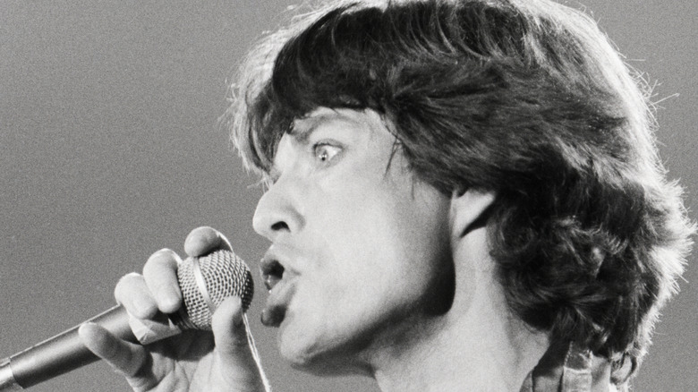 Closeup of Mick Jagger with a microphone