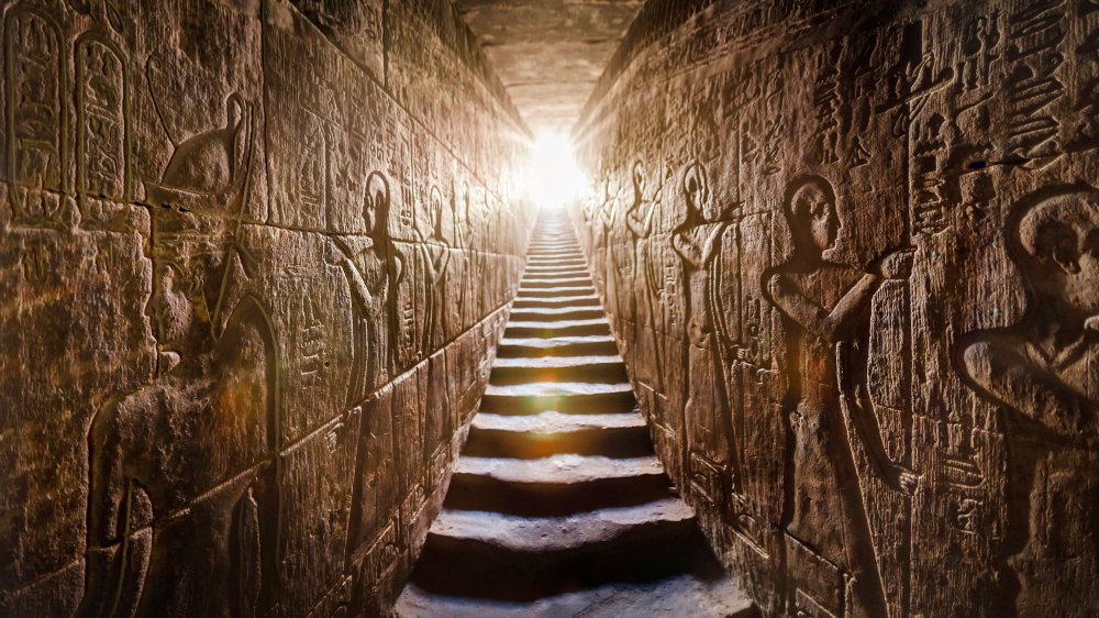 Ancient Egyptian temple with rays of light