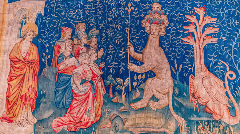 beast with seven heads from medieval tapestry