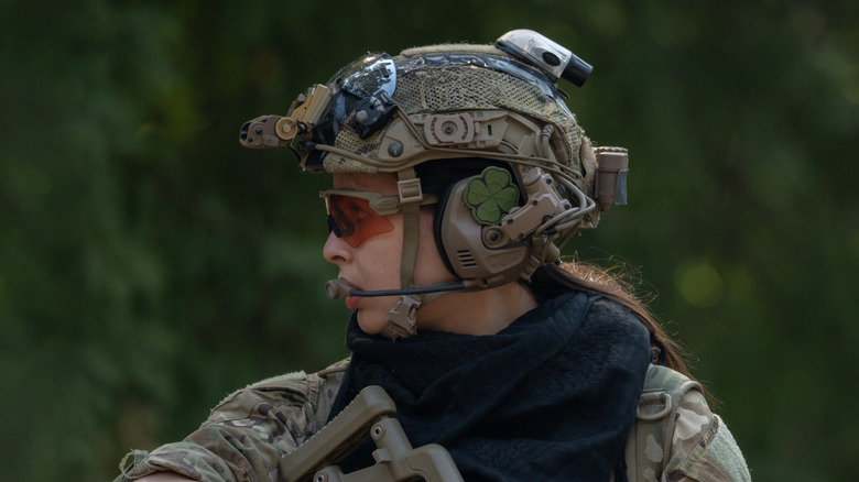 Female soldier during training