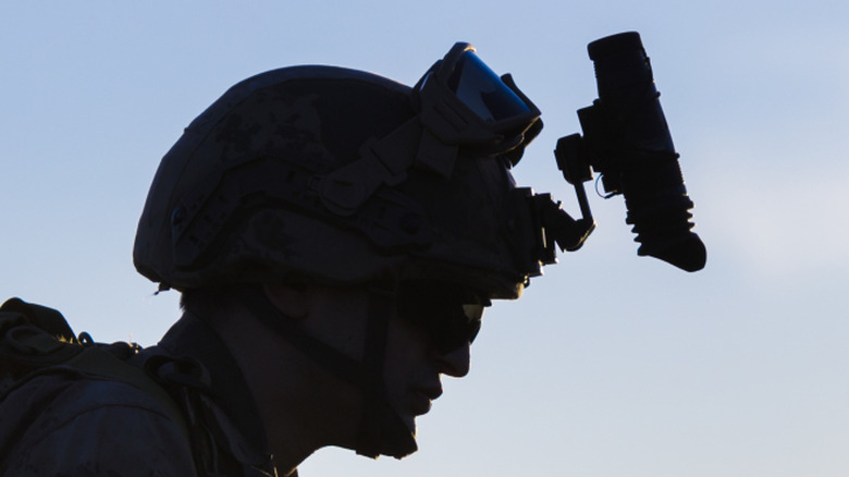 Darkened silhouette of soldier during daytime