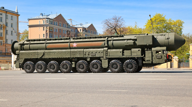Russian nuclear missile "RS-24 Yars" in military parade, Moscow, Russia