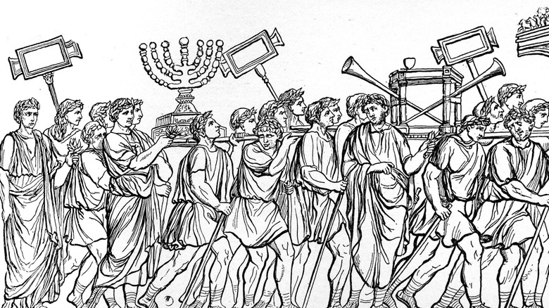sketch Roman soldiers carrying spoils Jersalem