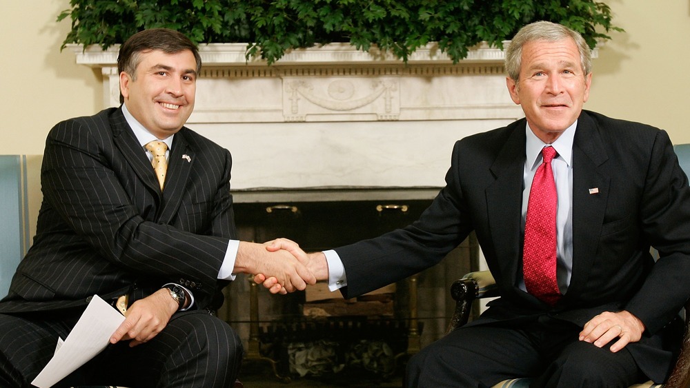 Georgian President Mikhail Saakashvili, President George W. Bush