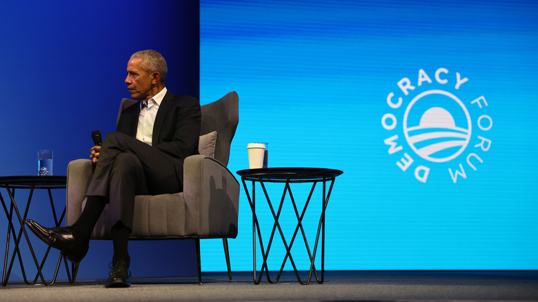Obama speaking at Democracy Forum