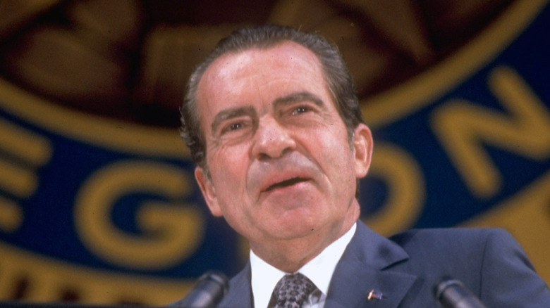 Richard Nixon laughing during speech