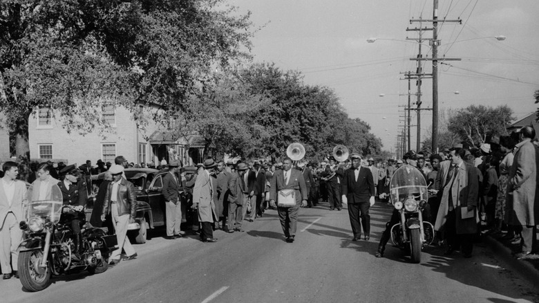 Black and white jazz funeral photo