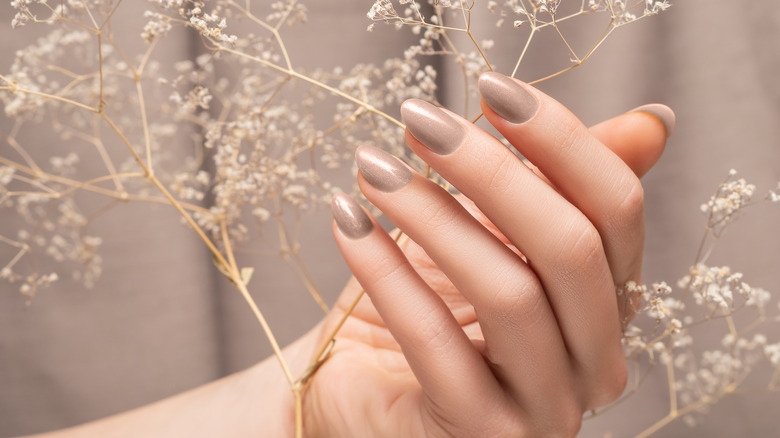 manicured hands holding flower