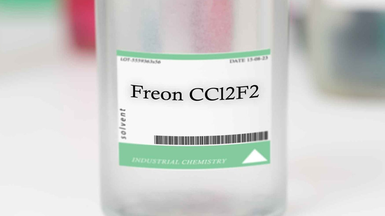 A label of a bottle of Freon
