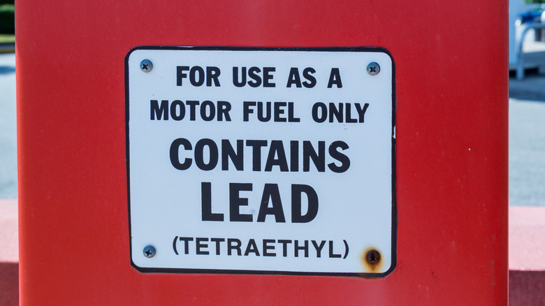 Leaded fuel sign at a gas station