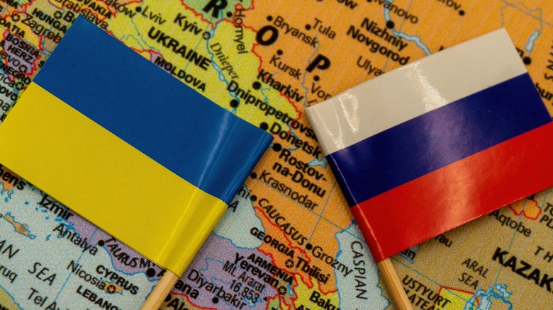 Ukrainian and Russian flag 