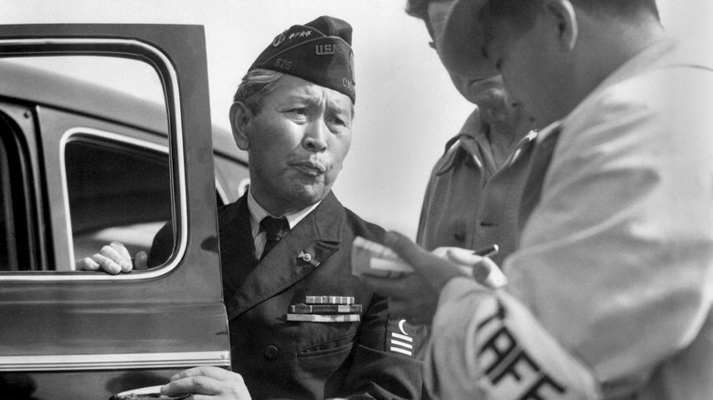 War veteran at the Santa Anita relocation camp