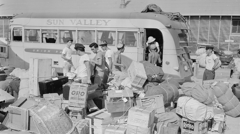 luggage at the relocation camp at Minidoka